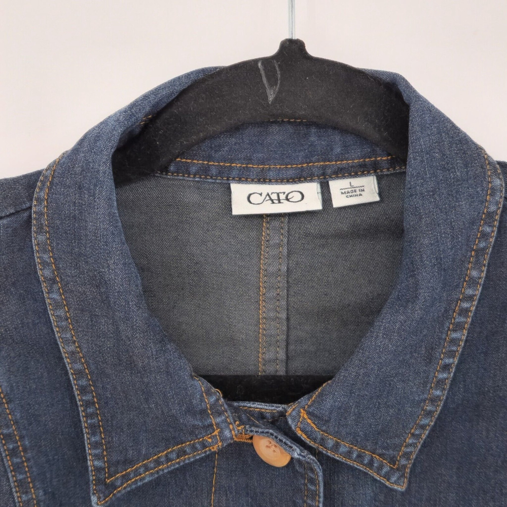 Denim Jacket Knit Long Sleeves Buttons Eclectic Bohemian Retro Thick Stitch L - Picture 3 of 12
